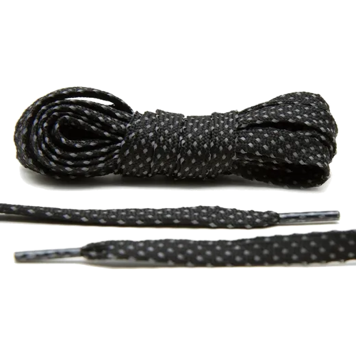 Czarne płaskie odblaskowe sznurowadła, sznurówki, sznury do sneakersów, kicksów, nike air max, jordanów, jordan . Customizacja butów Lace Lab.